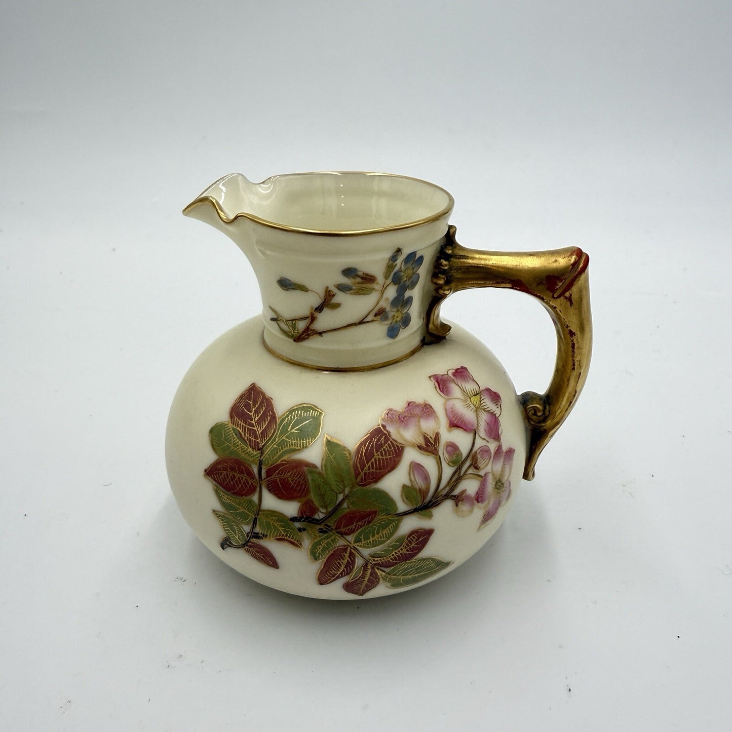 Antique Royal Worcester Porcelain Pitcher Hand Painted Floral #1376 England 4in
