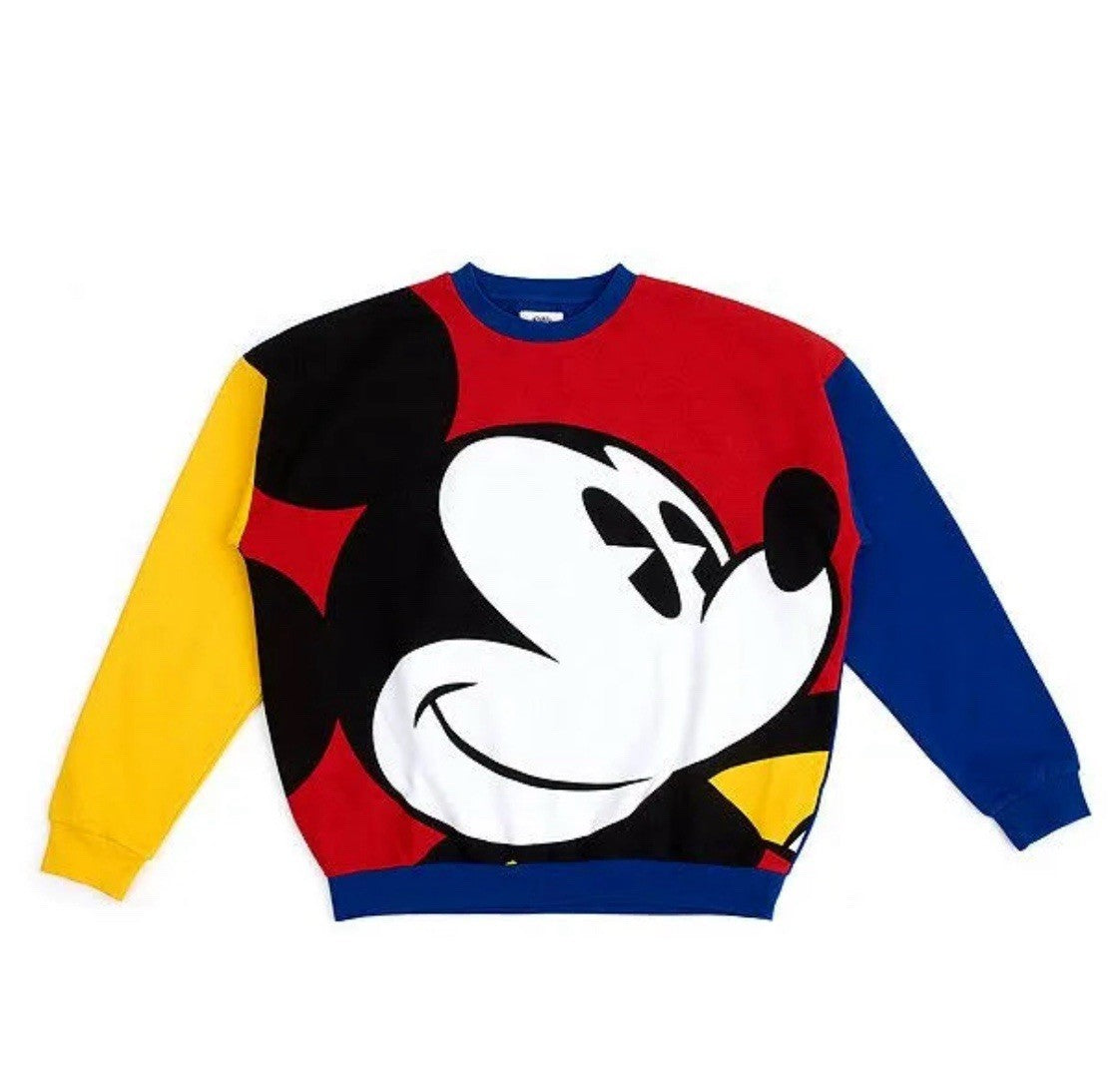 Disney Mickey Color Block Sweatshirt Slouchy Size XS Retro Unisex Vtg Preloved