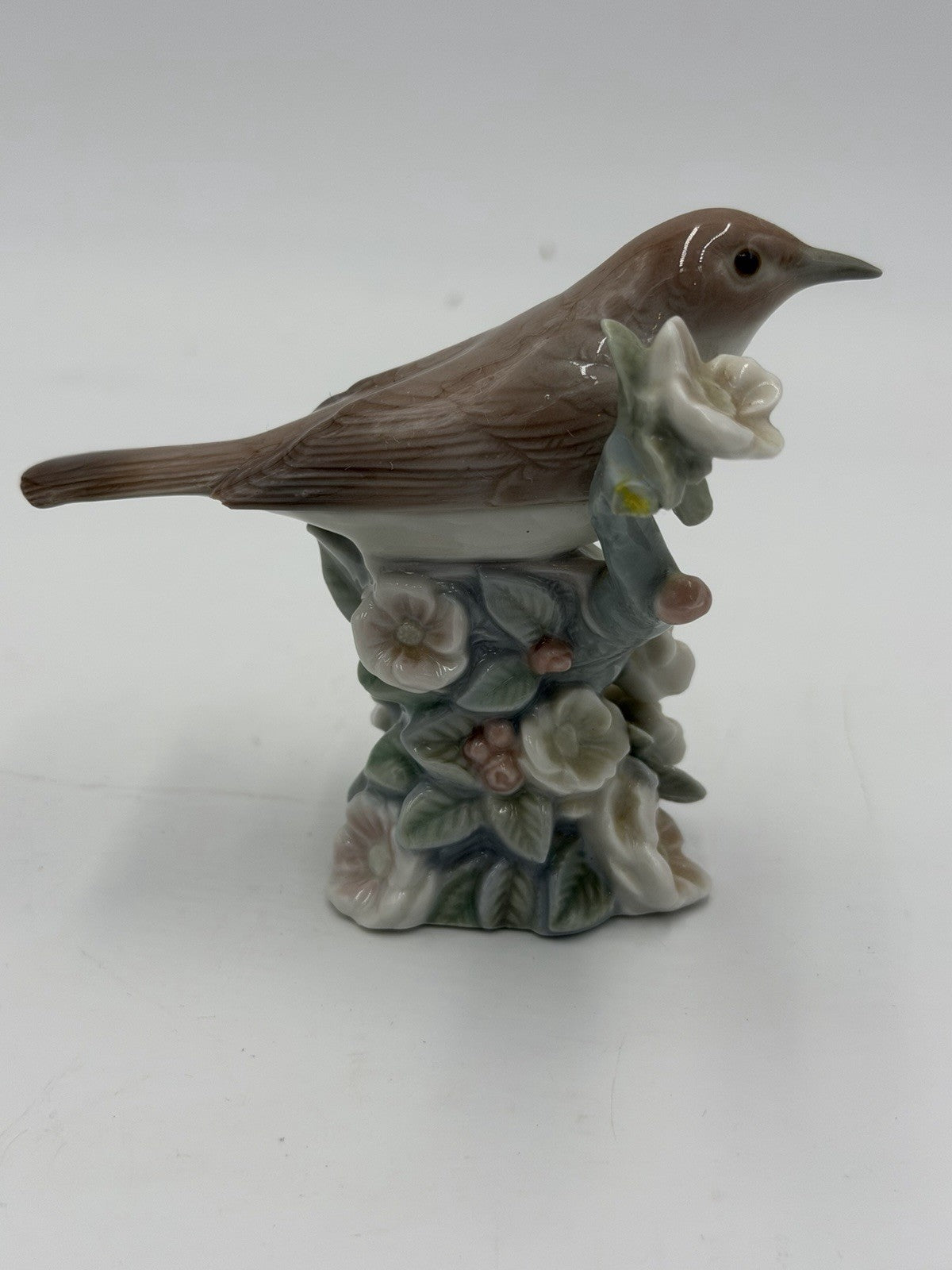 Lladro Spain Porcelain Nightingale Bird On Flower Branch Figurine 3.5”