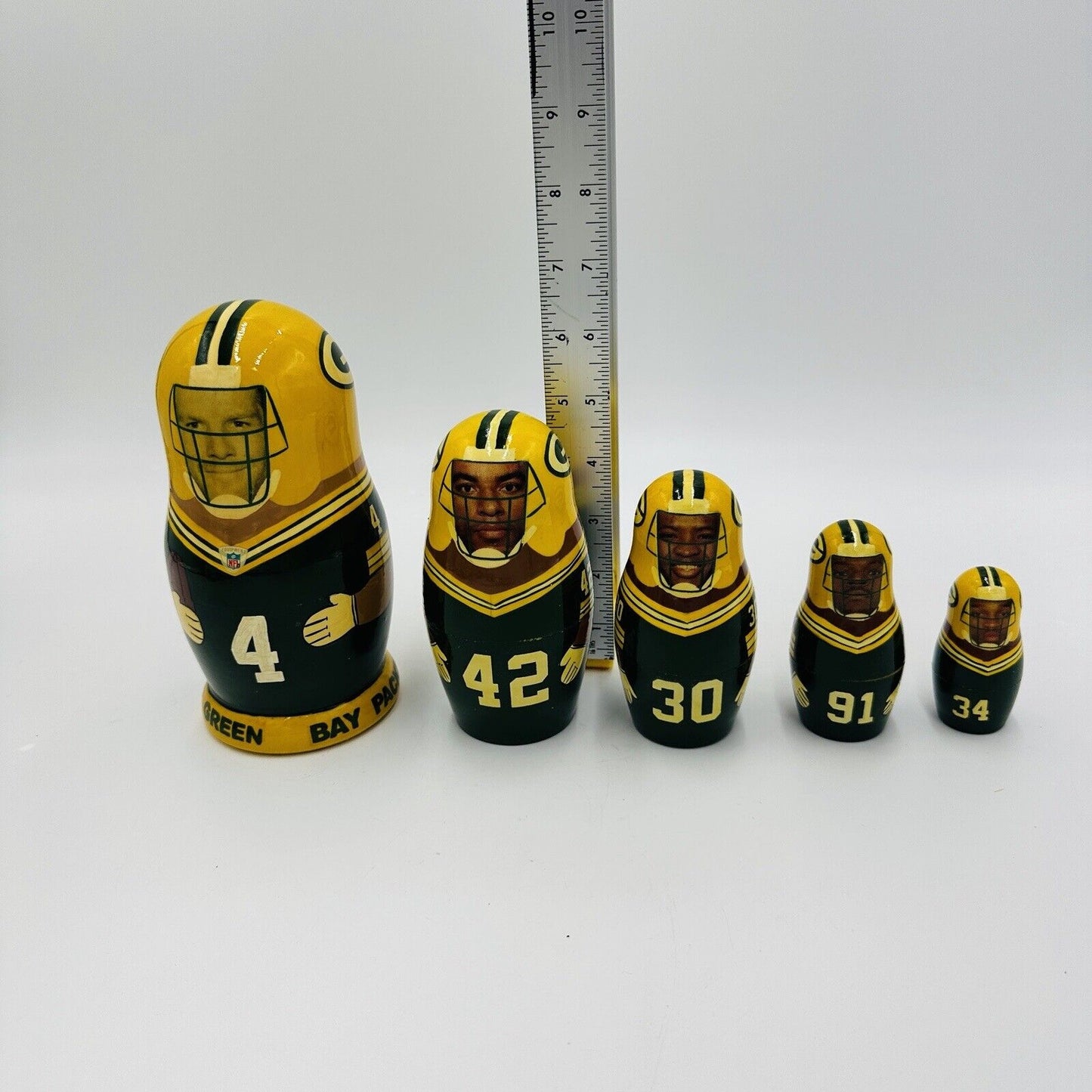 Green Bay Packers Nesting Dolls Handmade Vintage 2002 Set 5 Wisconsin