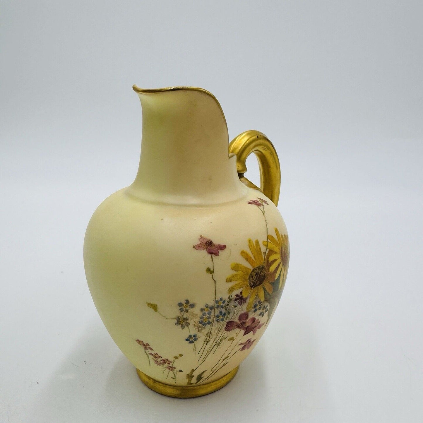 Antique ROYAL WORCESTER BLUSH IVORY EWER Jug 1094 6" Mini Vase Floral Painted