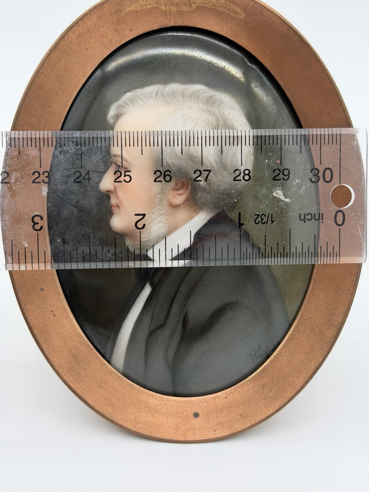 Antique Portrait Painting Porcelain Richard Wagner Bronze Oval Frame Small