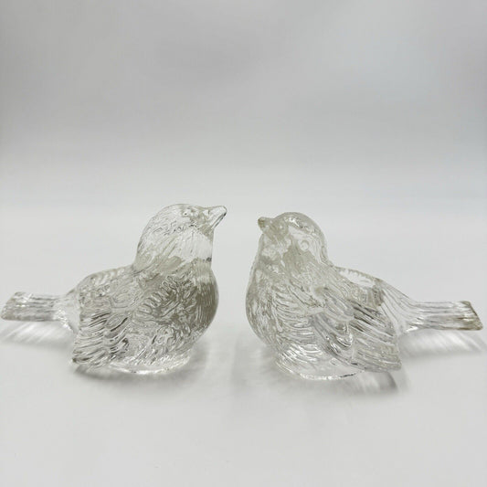 Vintage Art Glass Sparrow Birds Figurines Candlesticks Pair 2 PCs Frosted 3”