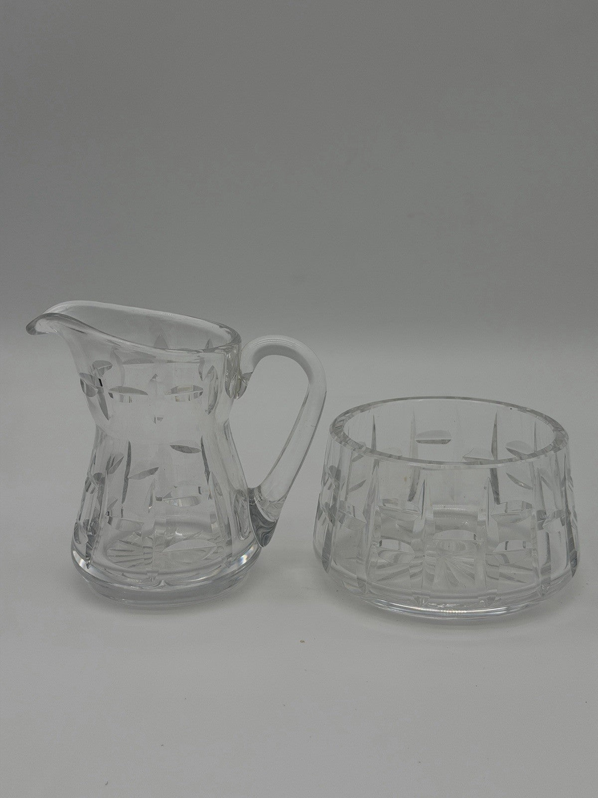 Waterford Crystal Tralee Cream & Sugar Bowl Cut Ireland Signed Set 2 PCs