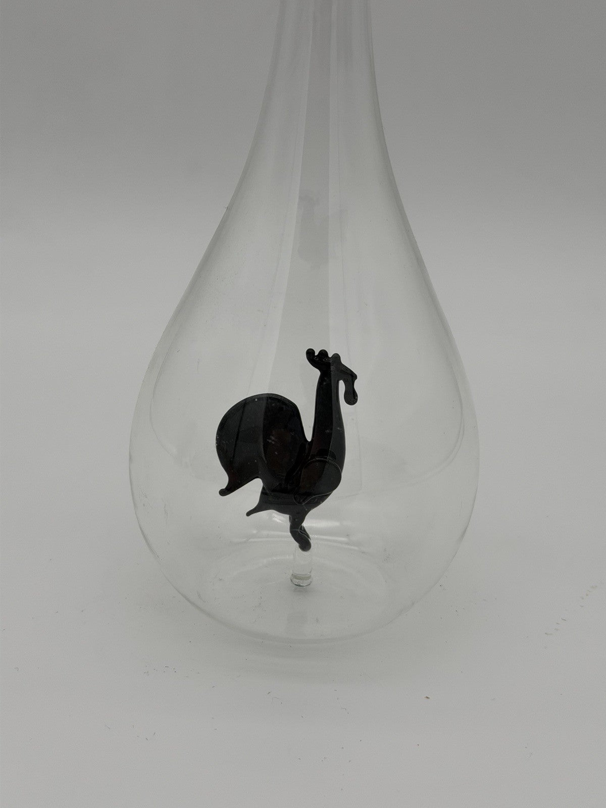 Cristalica European handblown glass gift bottle W/ Black Glass Rooster Figurine