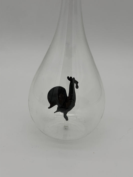 Cristalica European handblown glass gift bottle W/ Black Glass Rooster Figurine