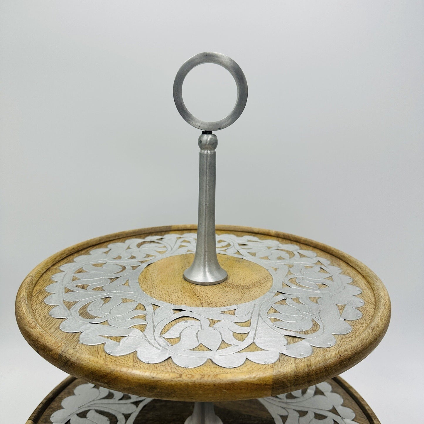 Rajasthan Artisans Cake Stand Brown 2 Tier Wood 17in H Farmhouse Country
