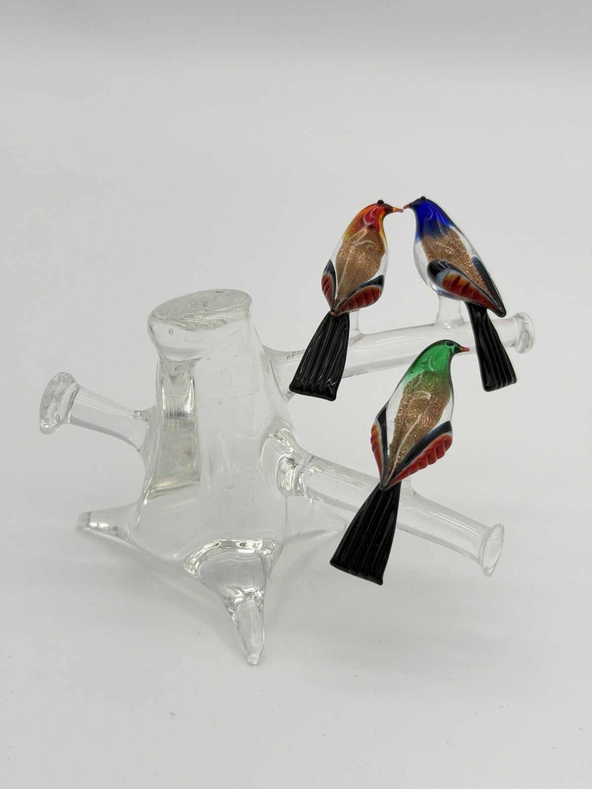 Vintage Murano Venice Italy Art Glass Birds On Branch Miniature Figurine