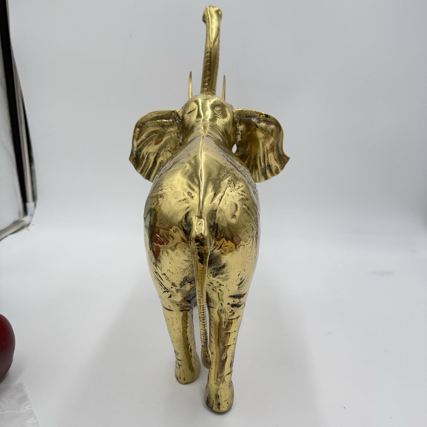 Solid Brass Elephant Sculpture Large 15” Tall Trunk Up Made In Korea Gold Heavy