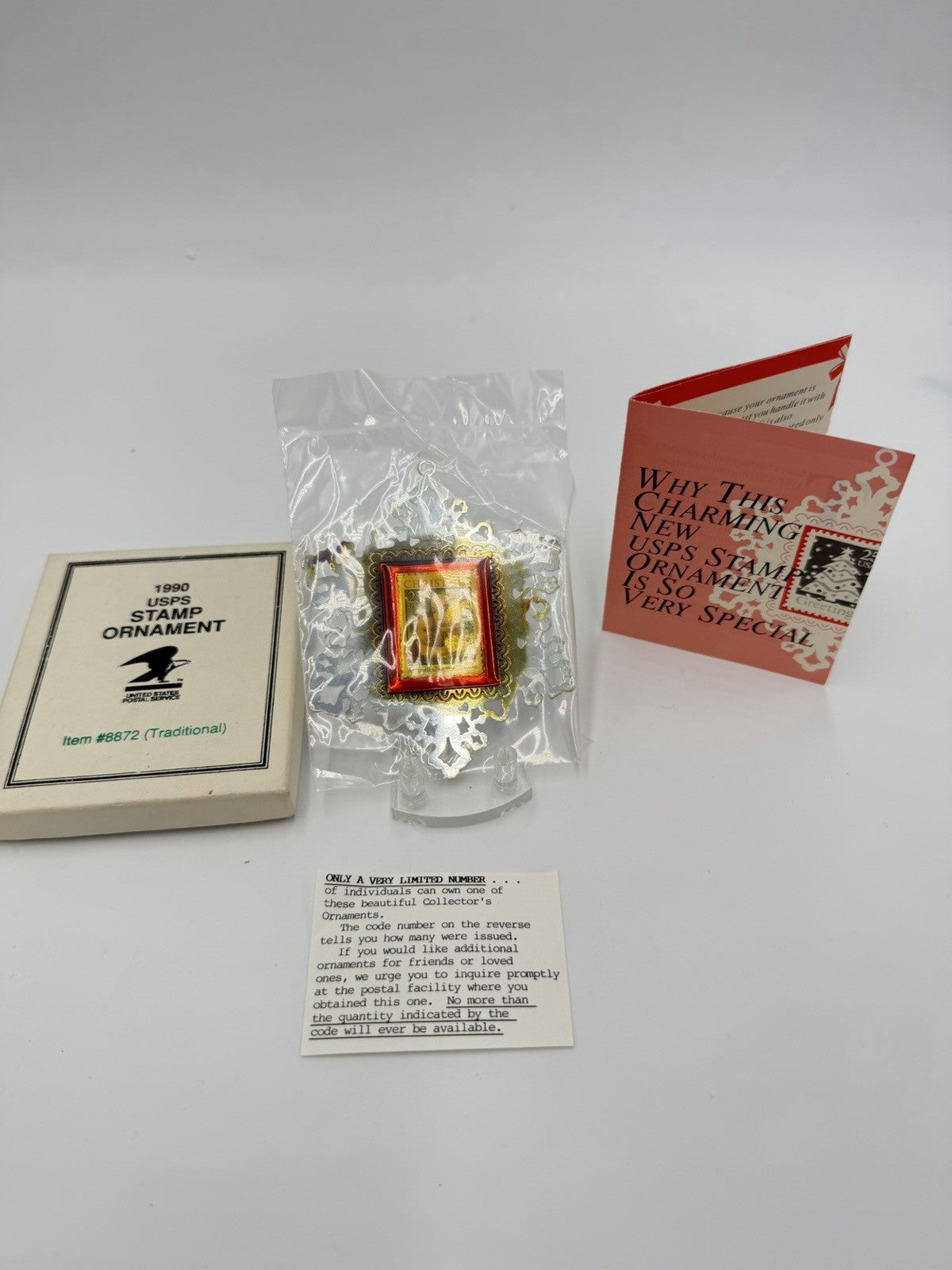1990 USPS Stamp Ornament Madonna W/baby Silver Christmas Sealed Límited Edition