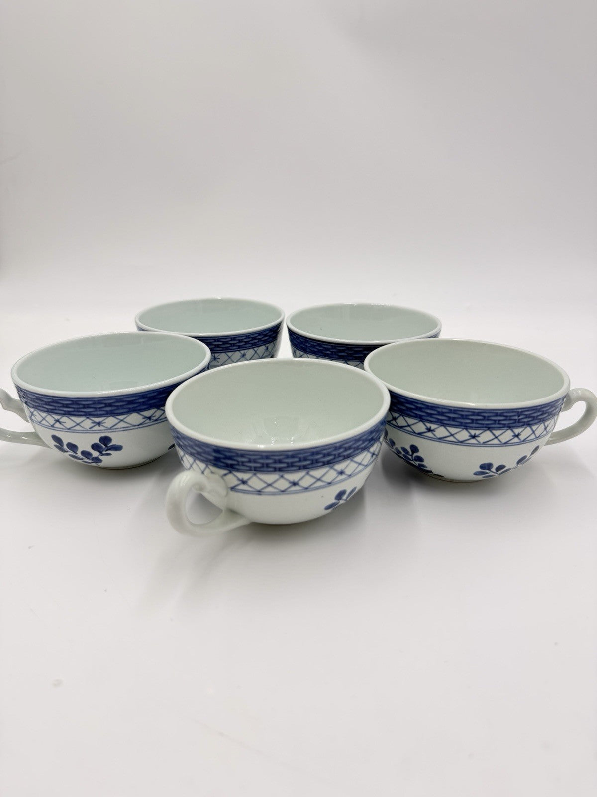 Royal Copenhagen Tranquebar Lattice Band Blue Tea Cup Set #957 Denmark Porcelain