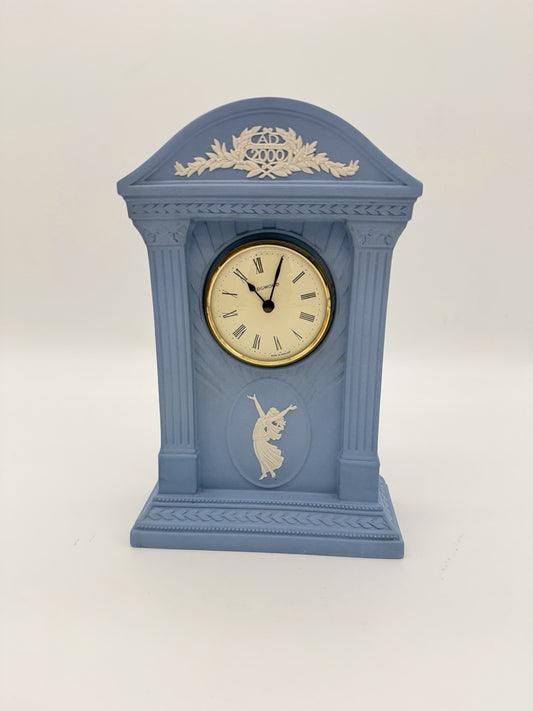 Vintage Wedgwood Blue Jasperware England Mantle Clock Millennium AD 2000 Works