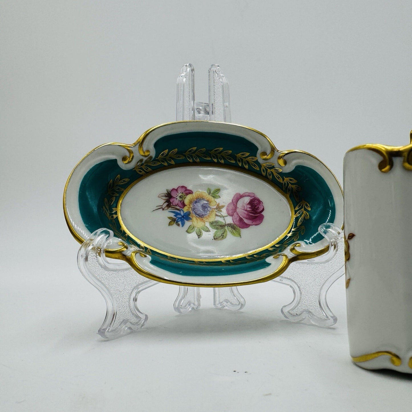 JLmenau Germany Graf Von Henneberg Green 5in Trinket Dish Set Antique