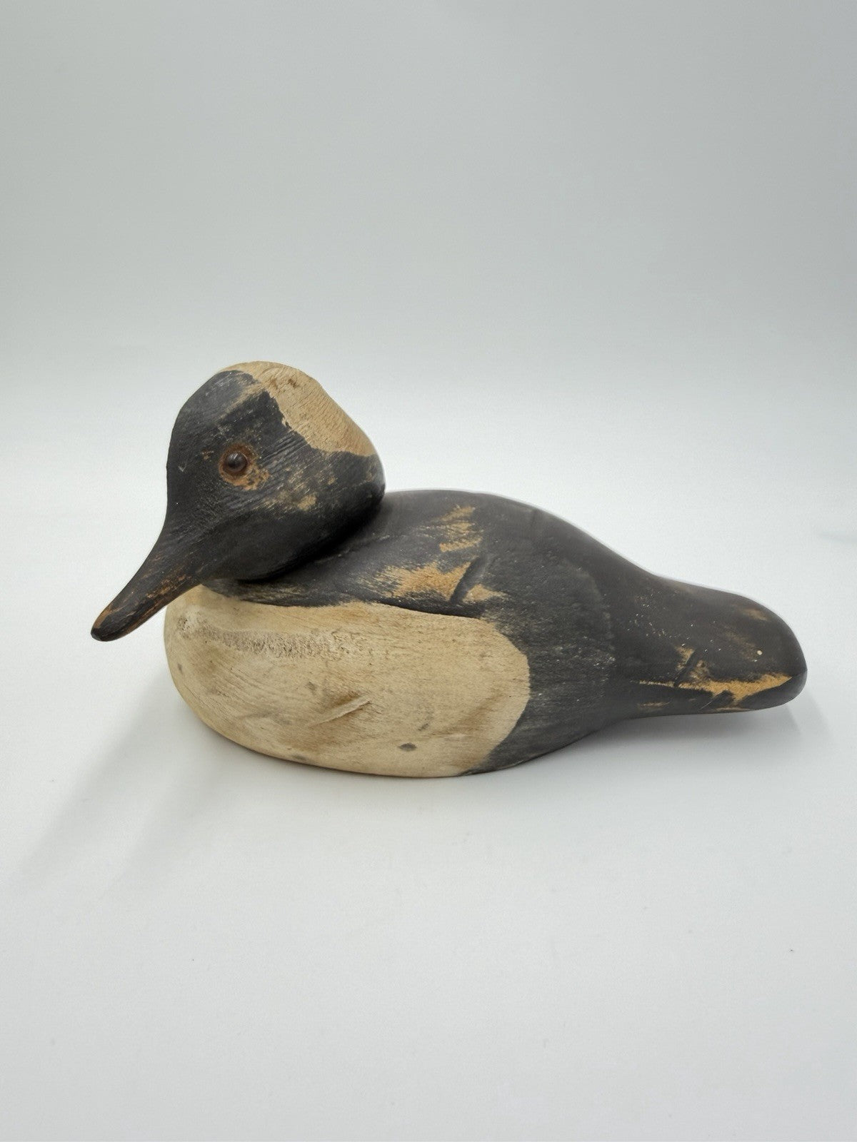 Vintage Ron Fisher Duck Decoy Wood Glass Eyes Swivel Head Folk Art Carved Signed