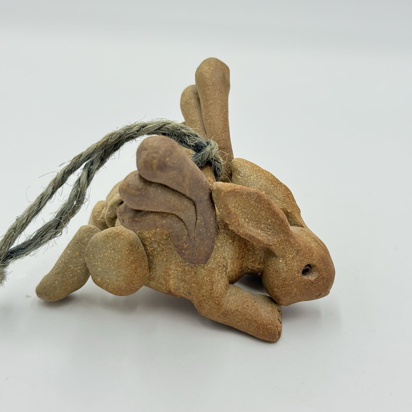 Signed Studio Art Pottery Bunny Angel Wings Ornament