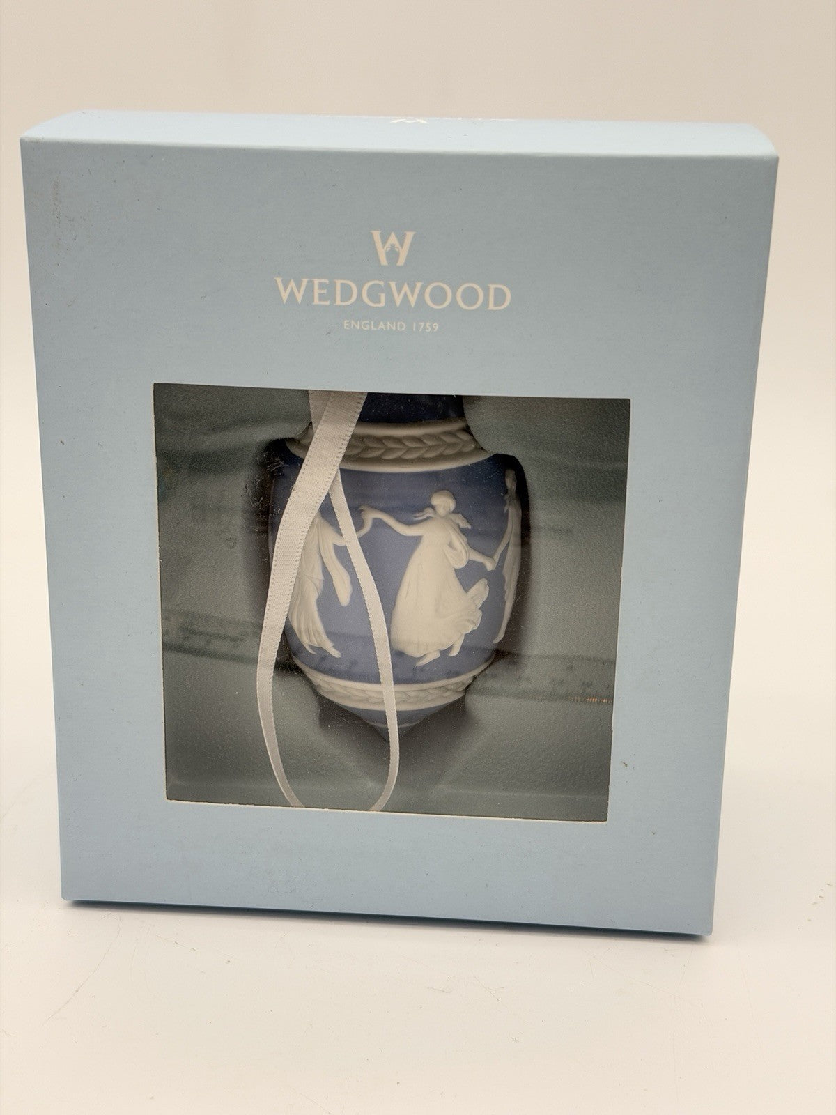 Wedgwood Jasperware Dancing Hours Blue/white Christmas Ornament Porcelain Boxed