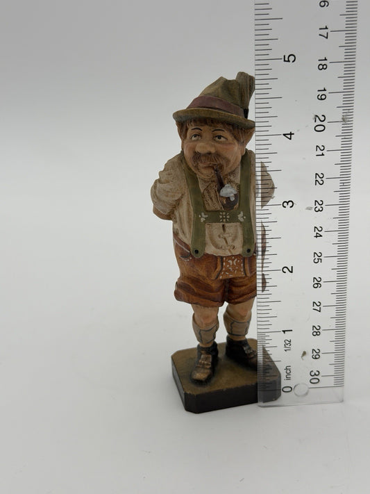 Antique Folk Art Wood Carved Smoker Figurine Swiss Old Man Hand Made Vtg 4”
