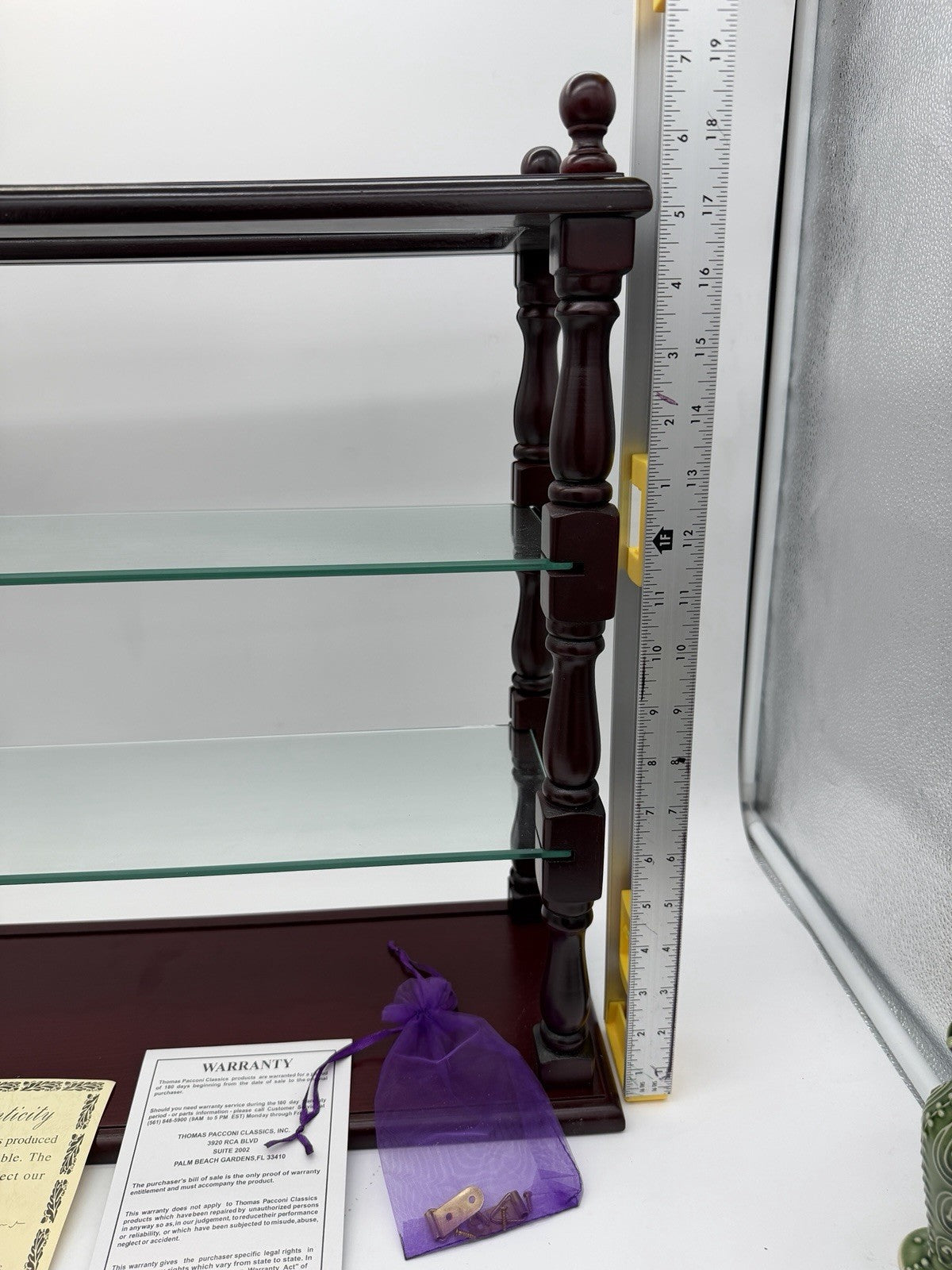 Vintage Thomas Pacconi Classics Wooden Mahogany Wall Shelf  Glass Display