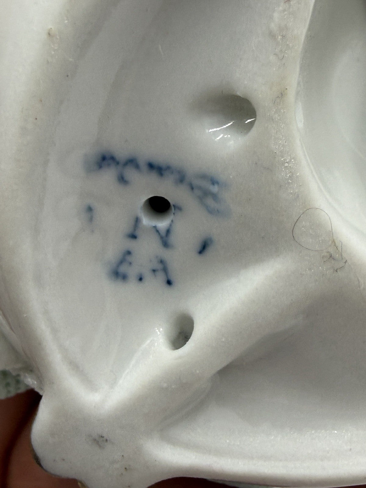 Vtg Dresden Germany Porcelain Victorian Lady Seated Green Lace Dress Figurine 3”