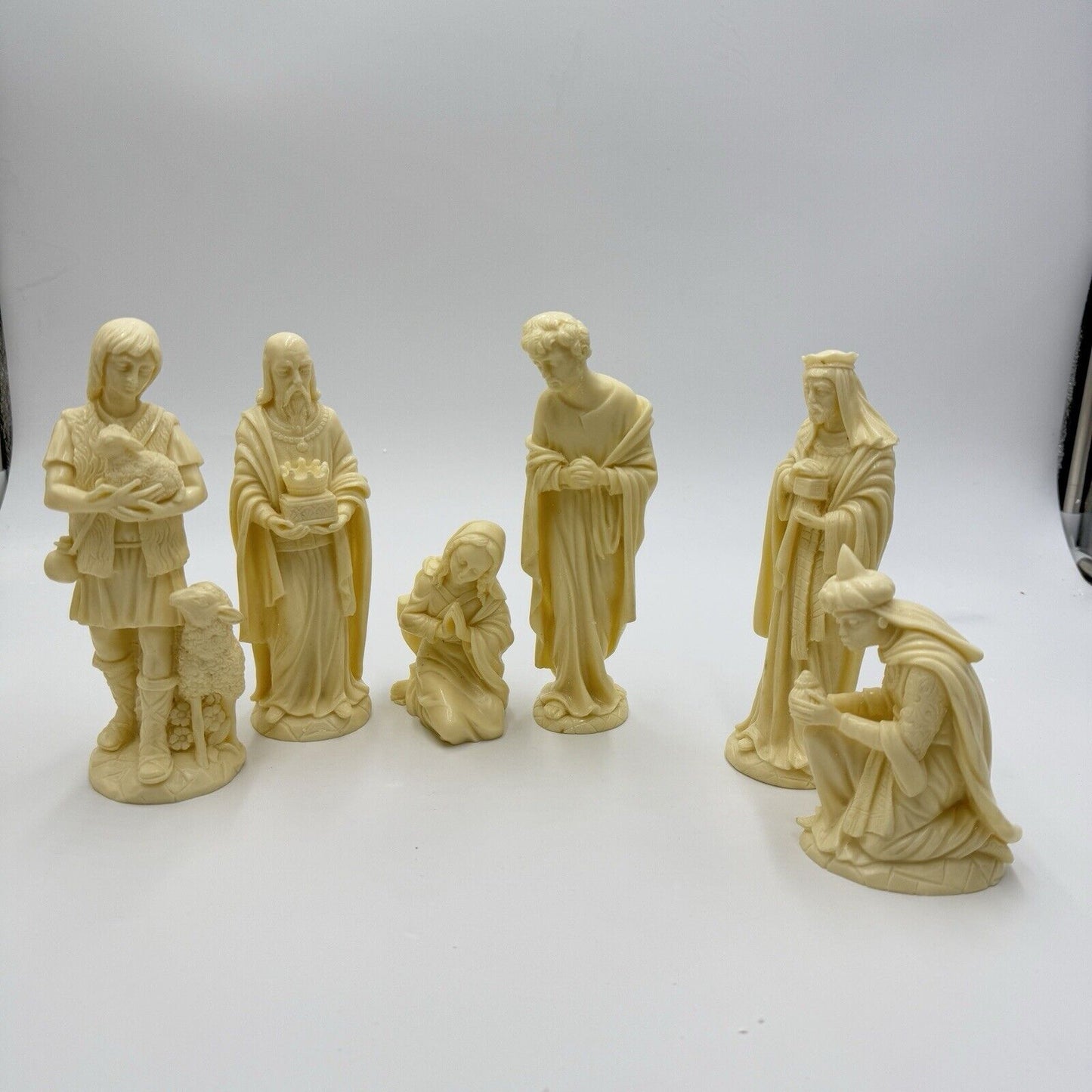 Vintage Bianchi Italy Alabaster Carved Nativity Set Figurines Jesus Missing 7”