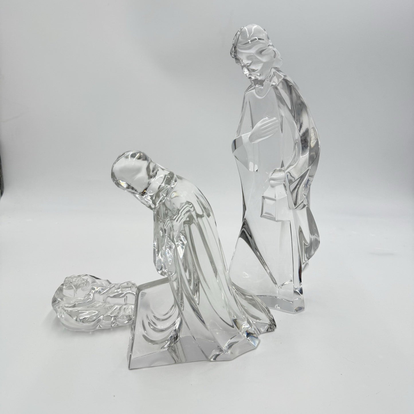 Mikasa Large Lead Crystal 3 Piece Nativity Set Jesus Mary Joseph Germany Vintage