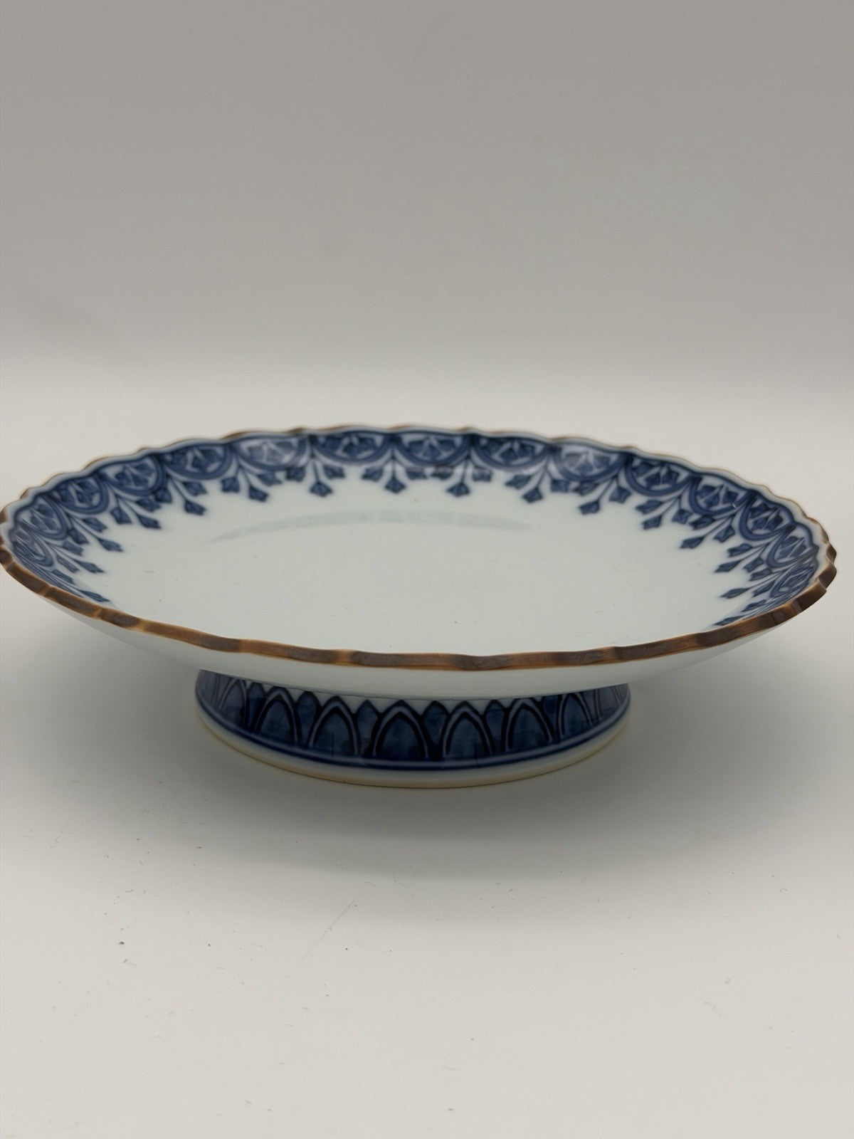 Antique Arita Japan Porcelain Blue /white Pedestal Painted Footed Serving Dish