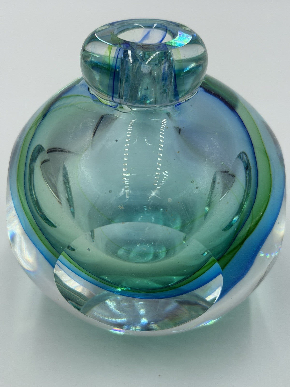 Vintage Murano Italy Flavio Poli Sommerso Faceted Art Glass Bottle Vase 4”