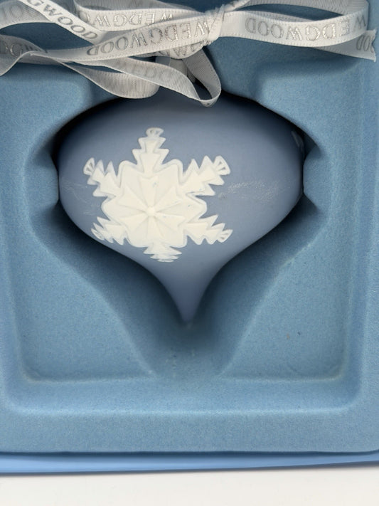 Wedgwood Jasperware Blue/White Teardrop Snowflake Christmas Ornament Boxed