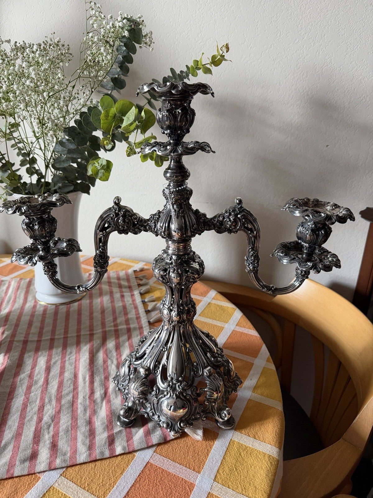 Antique Reed & Barton Silver Plated Renaissance Designed 3 light Candelabra