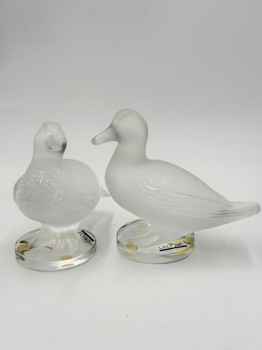 Lalique Paris France Crystal Duck Canard 2 Figurines 11657 & 11659 Vintage Pair