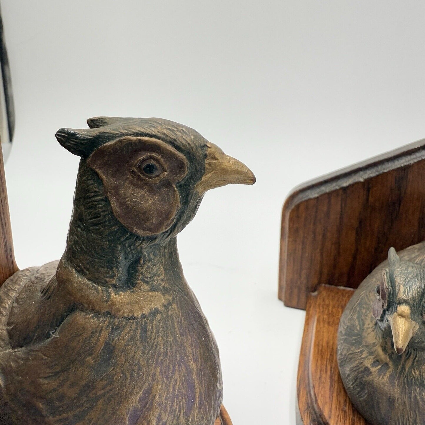 Rare Ducks Unlimited Bronze Tone Pheasant Rooster Book Ends Wood