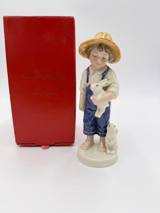 Bing & Grondahl Denmark Porcelain 2001 Boy Rabbits Yearly Figurine Hand Painted