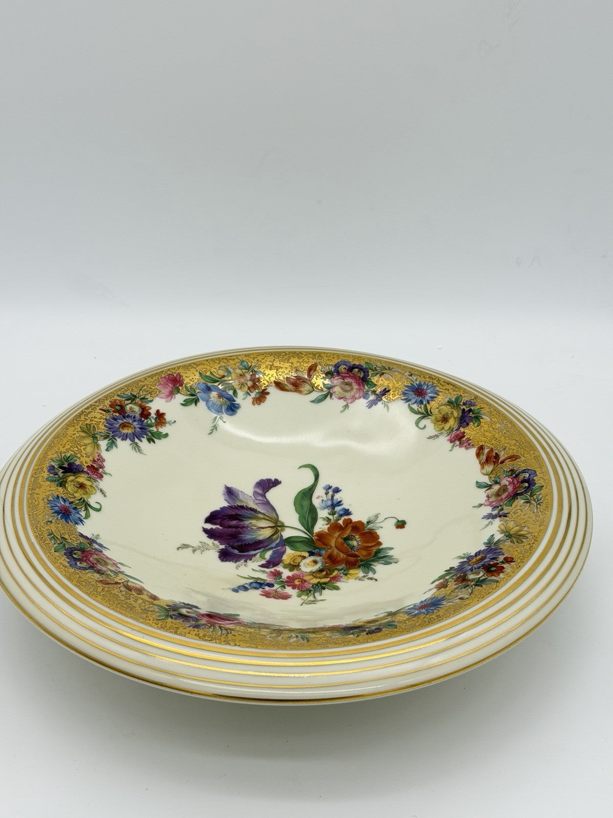 Antique Schoenau Germany Porcelain #3003 hand painted Floral Footed Large Bowl
