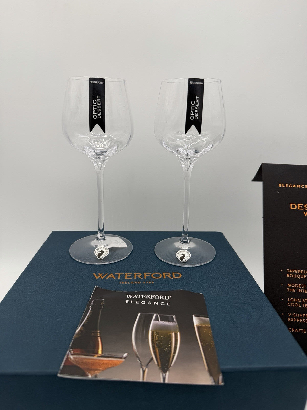 Waterford Crystal Ireland Elegance Optic Dessert Wine Glass Pair New Boxed Clear
