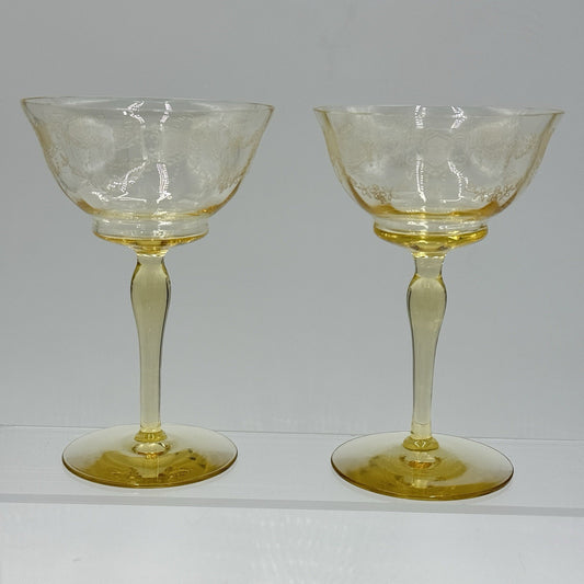 TIFFIN FRANCISCAN Paulina Mandarin Yellow Stem Champagne/Tall Sherbet Set Glasse