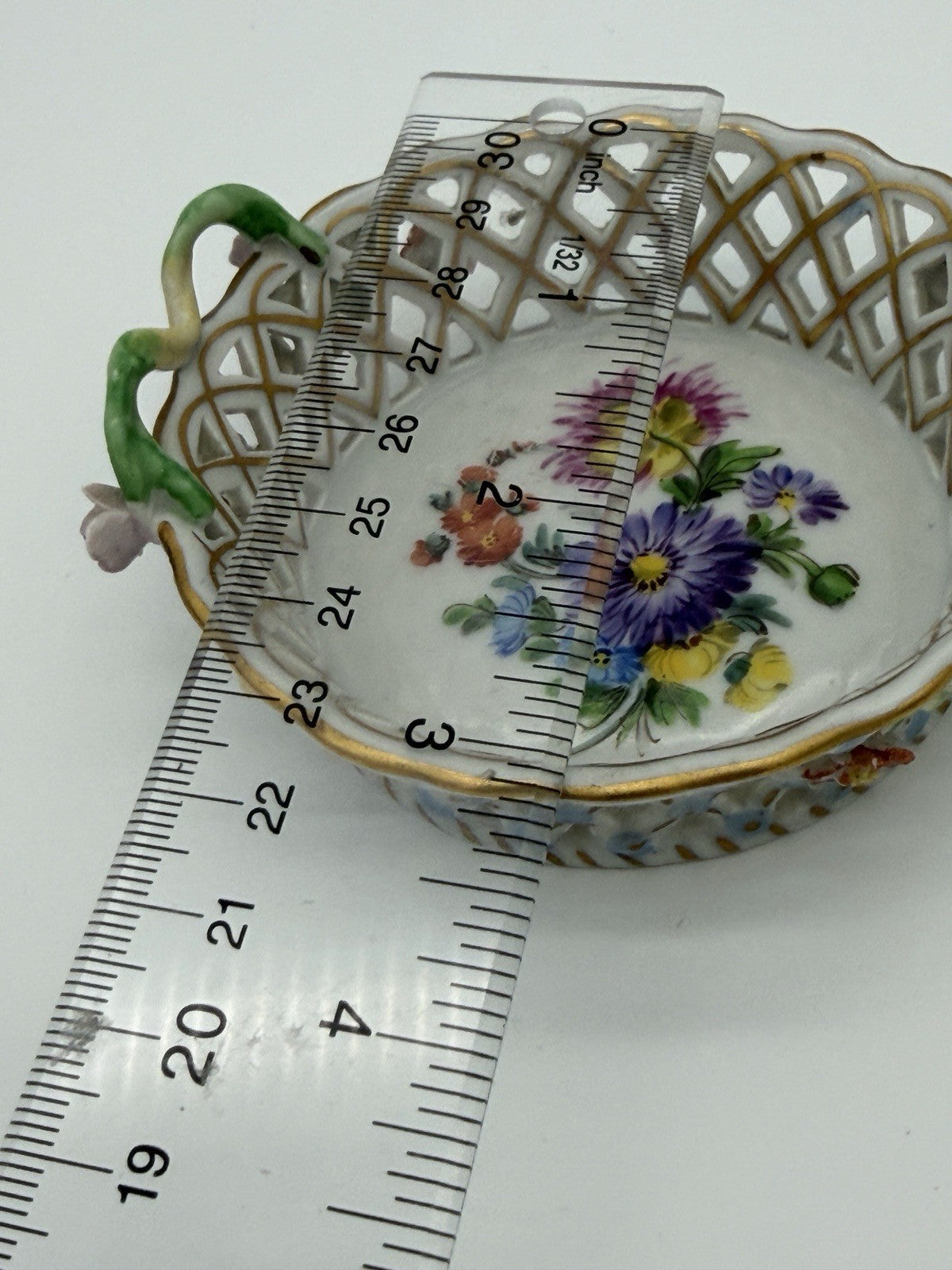 Antique Dresden Carl Thieme Pierced Reticulated Porcelain Floral Basket Dish Min