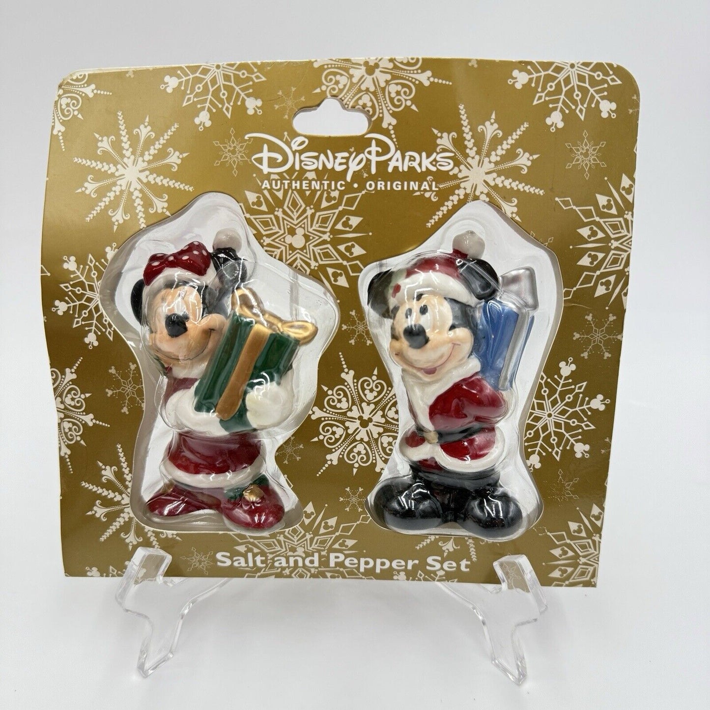 Disney Ceramic Mickey  & Minnie Mouse Christmas Salt And Pepper Shakers New