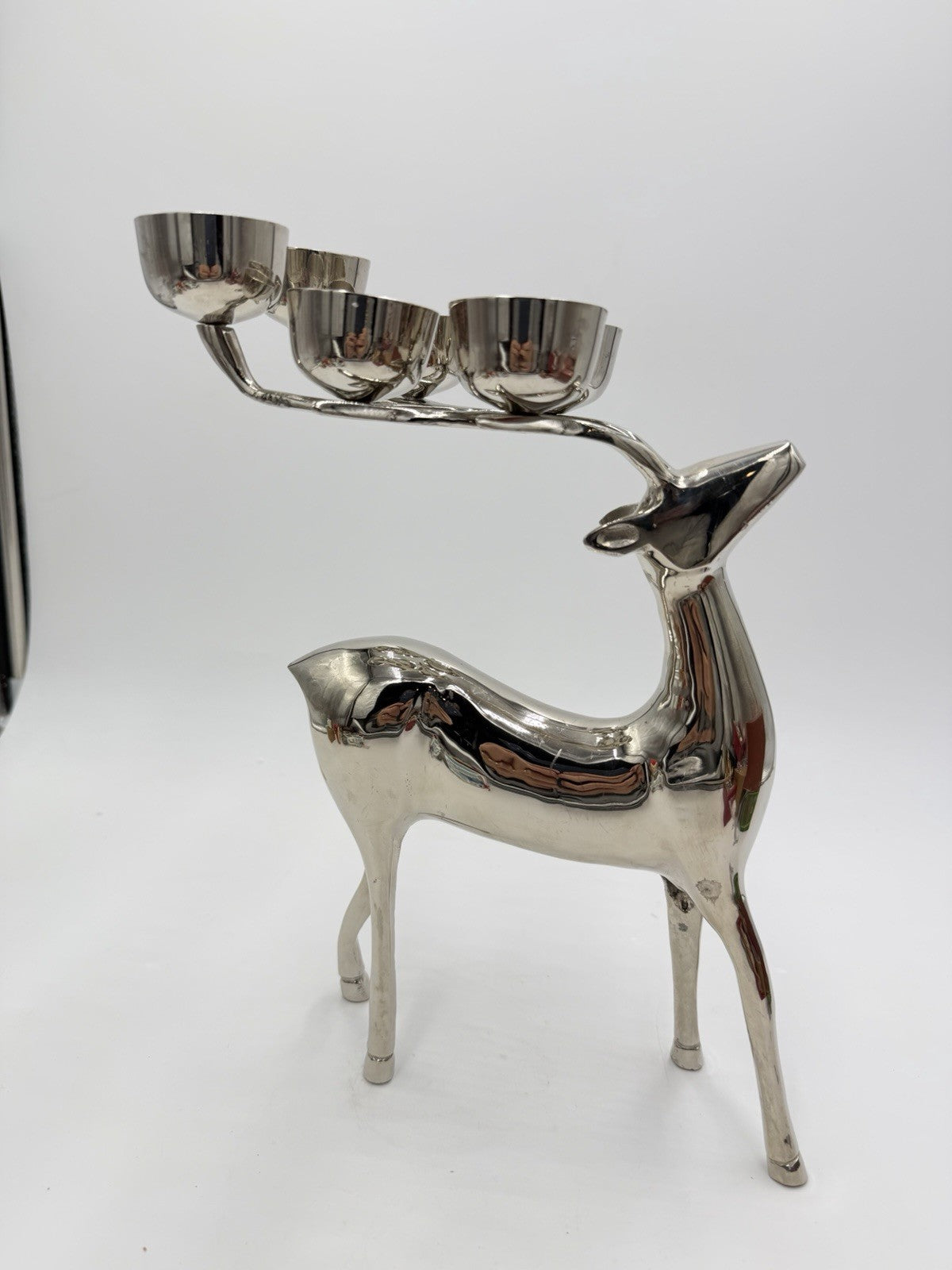 Pottery Barn Silver Plated Deer Candle Holder Candelabra Reindeer Christmas