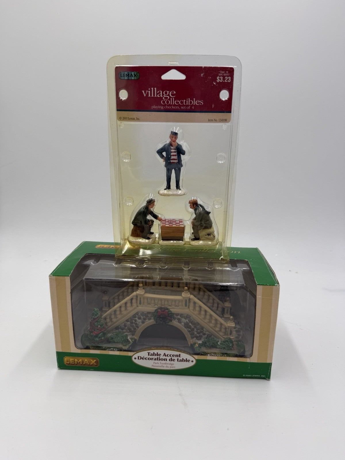 Lemax Christmas Village Table Accent Park Footbridge & Playing Checkers Set