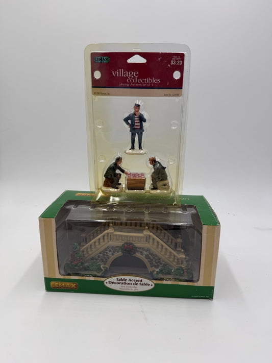 Lemax Christmas Village Table Accent Park Footbridge & Playing Checkers Set