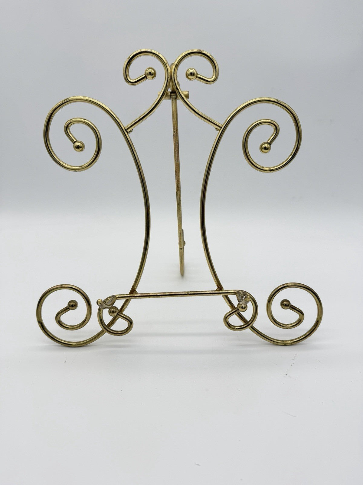 Vintage Ornate Brass Tone Picture Art Plate Book Easel Display Stand 10”x10”