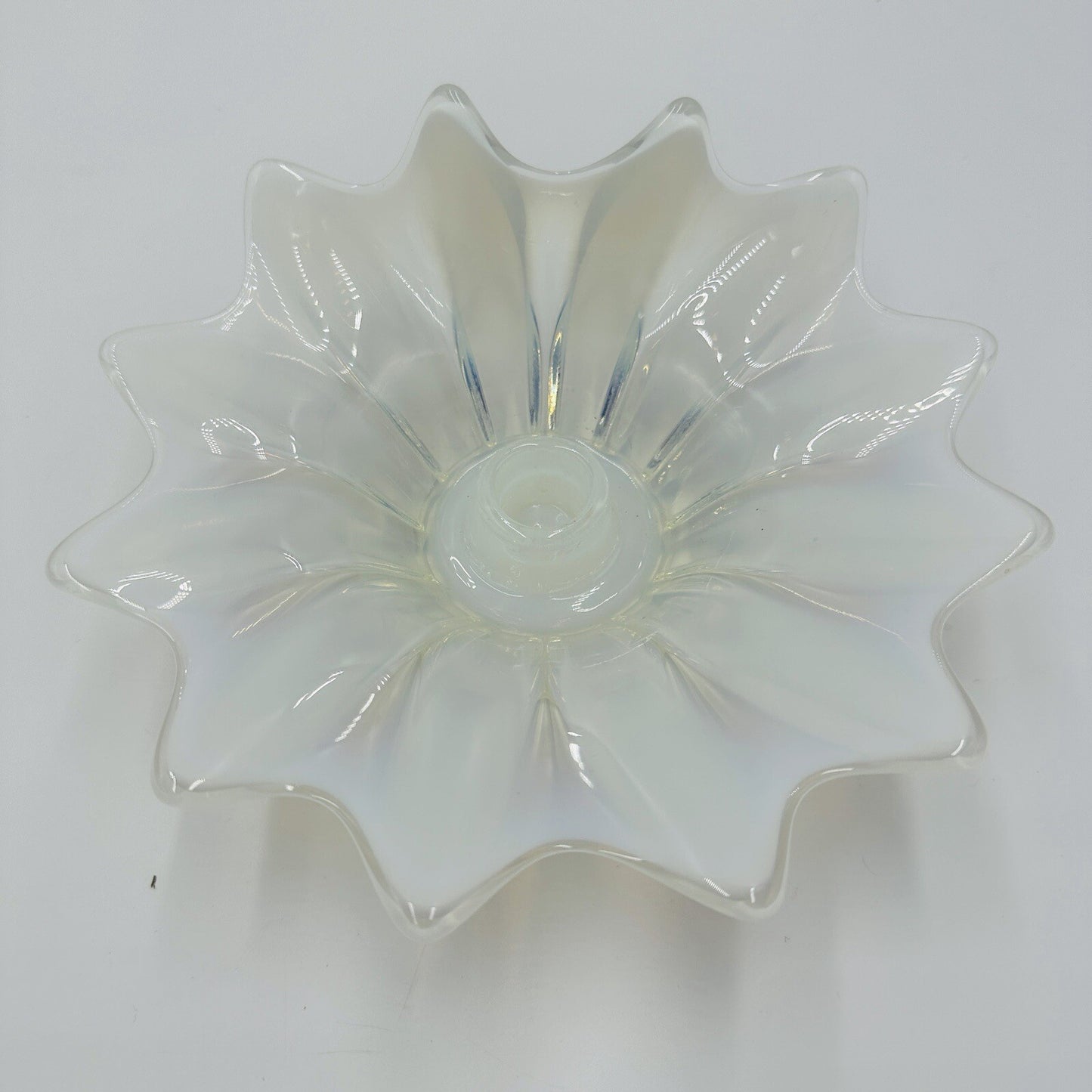 Fostoria Heirloom Glass Opalescent Taper Candle Holder Fold Over Ddge White