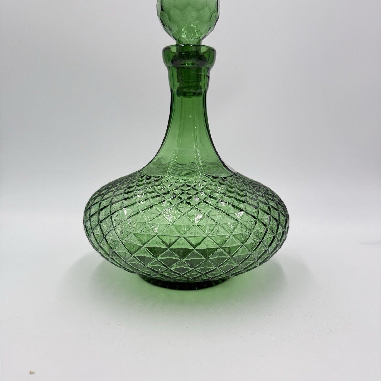 Vtg Empoli Green Diamond Genie Bottle Decanter W/Stoppers 12” Italy Art Glass