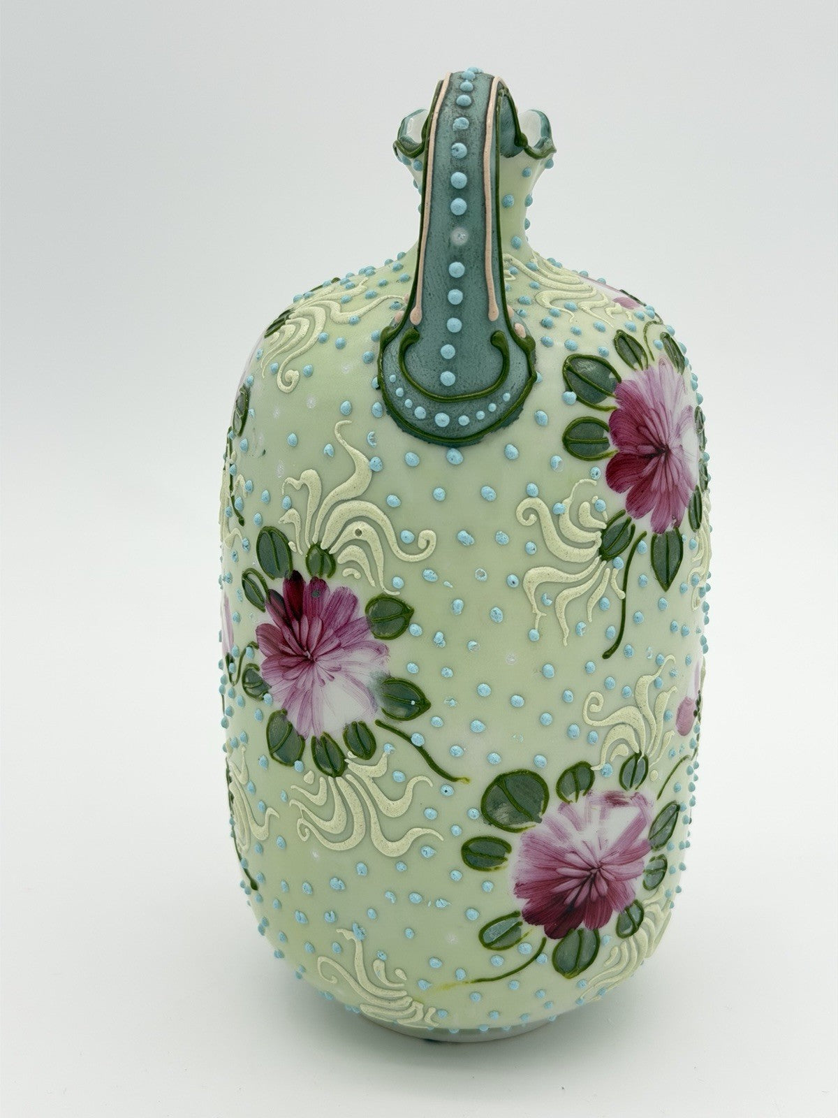 Antique Nippon Japanese Porcelain MEIJI-ERA Moriage beaded Floral 7.5” Vase
