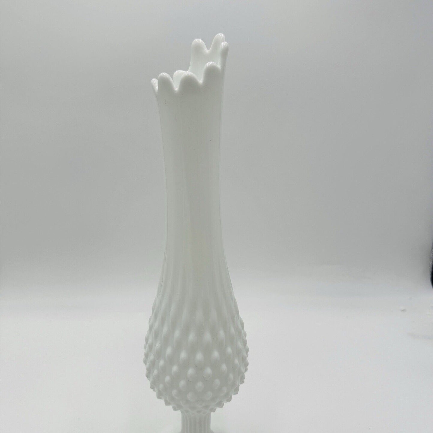 Fenton Art Hobnail White Milk Glass Pedestal Swung Vase 13 3/4" Vintage Retro