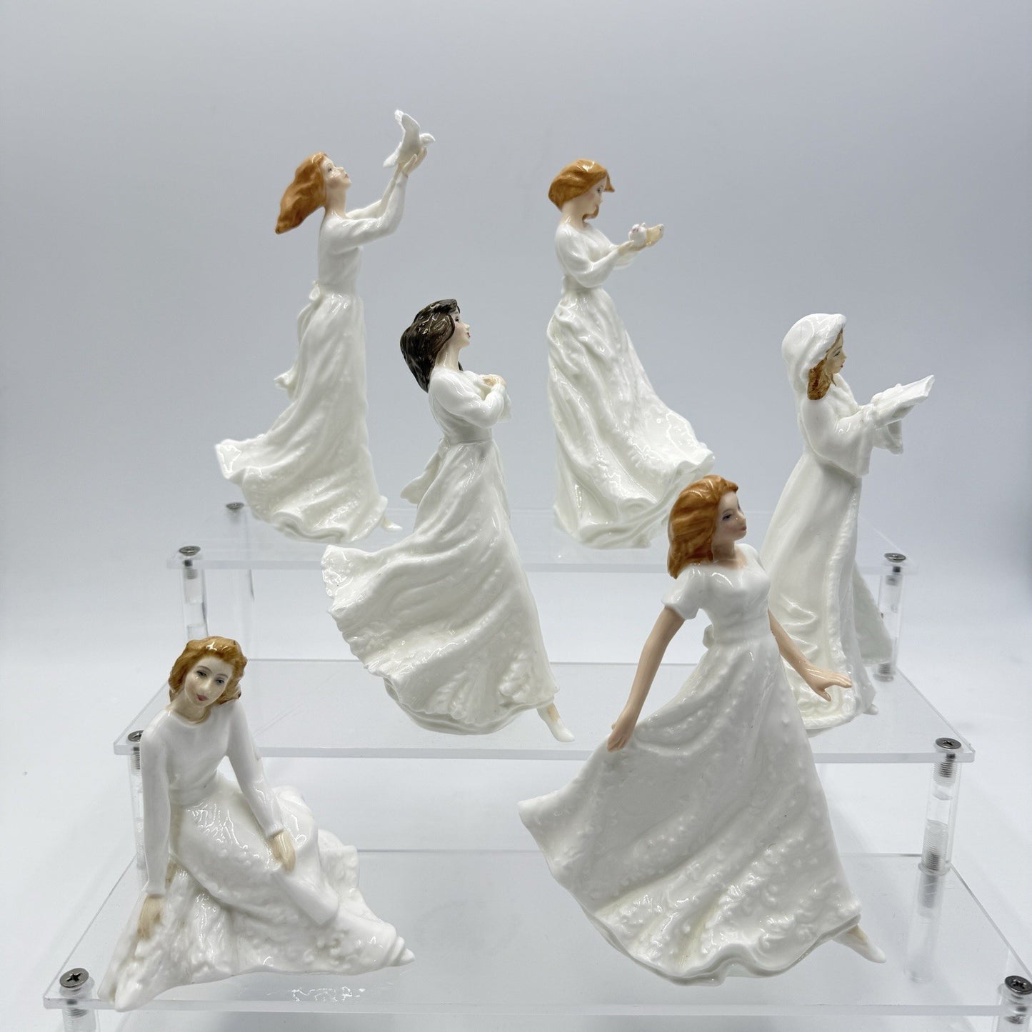 Royal Doulton Porcelain England White Ladies By A. Maslankowski Figurines Set