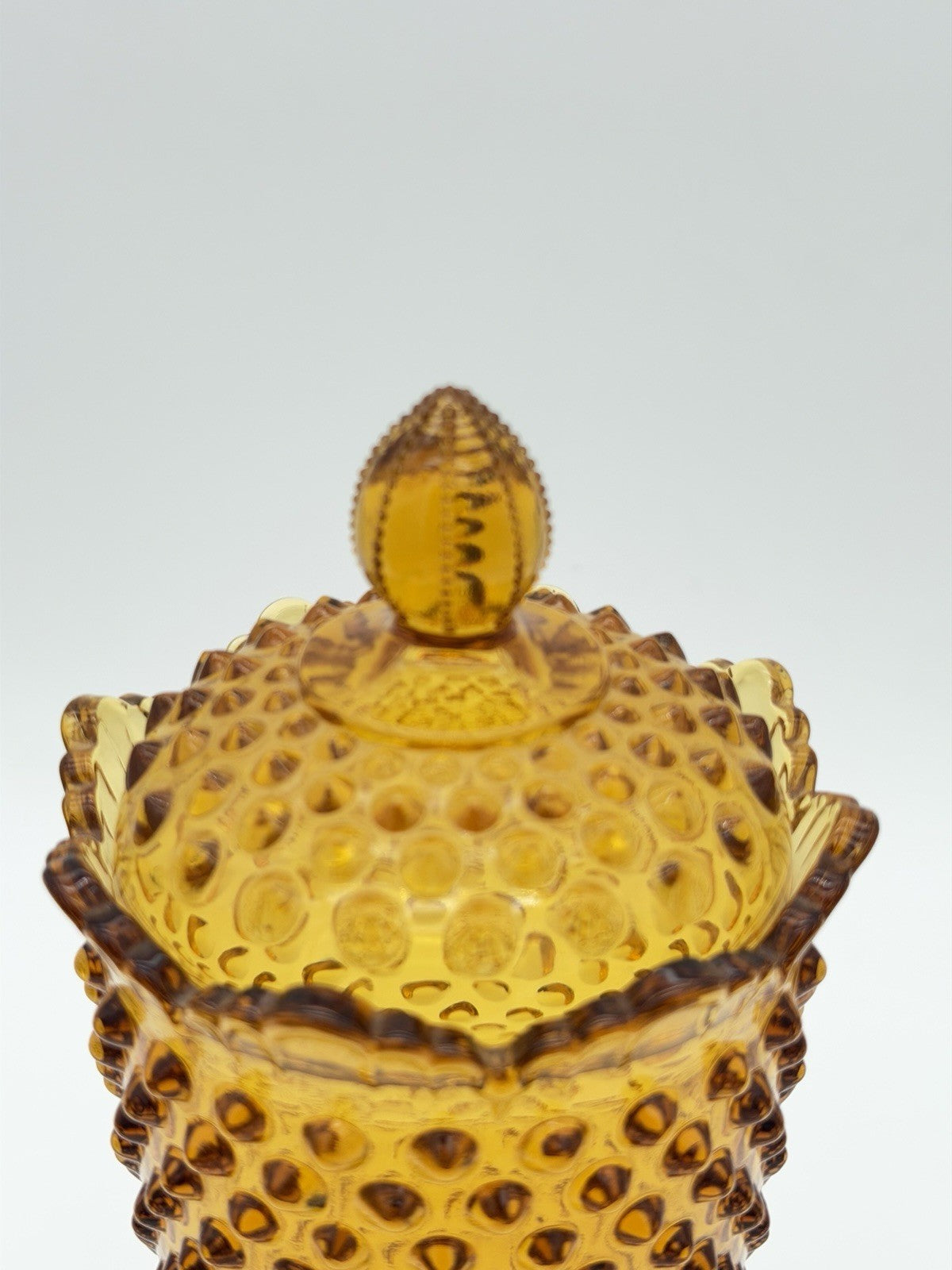 Fenton Art Glass Hobnail Colonial Amber Candy Dish With Lid 11”H Vintage USA