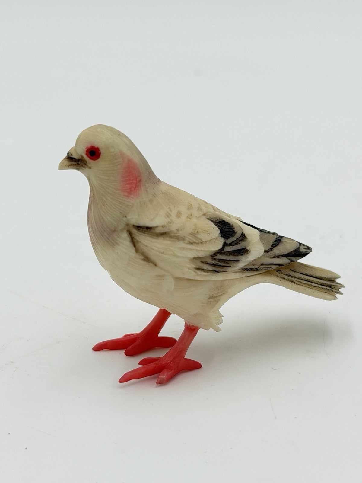 Antique Hand Carved Pigeon Mini Figurine Folk Art Polychrome 2” Dove Bird Resin