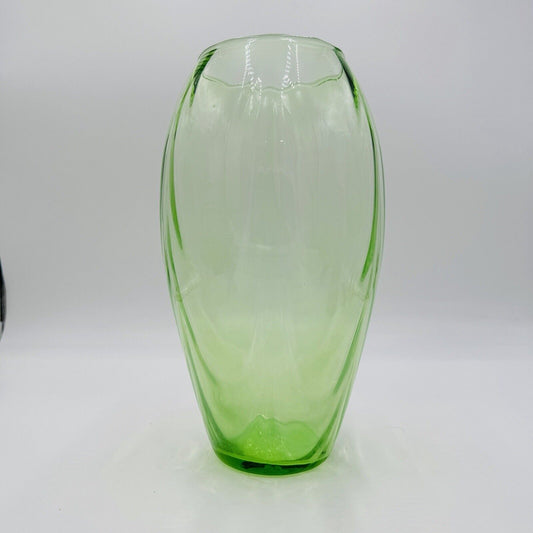 Fostoria Green Art Glass Draped Pattern Large MCM Vase Rare 10.5” H