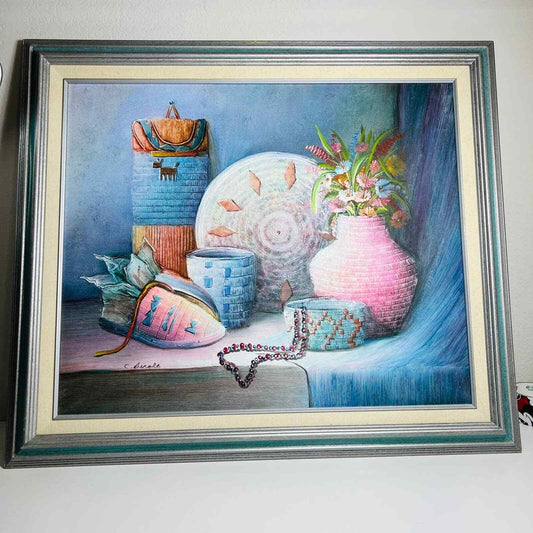 Original Painting C. Benolt Art Native American Still Oil Canvas Signed Framed